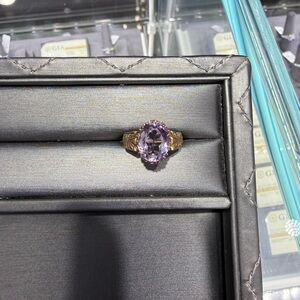 Vintage Style Amethyst Cocktail Ring | Ornate Yellow Metal Setting